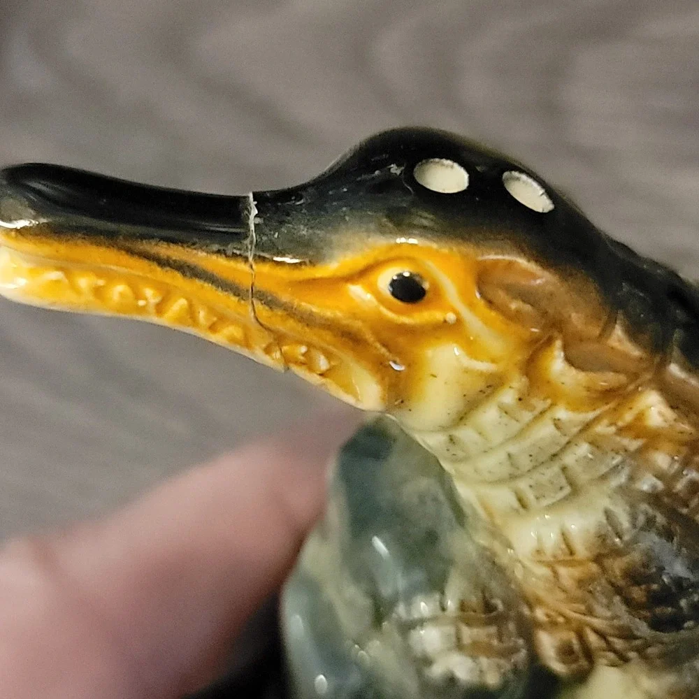 ALLIGATOR Ceramic Salt/Pepper Shakers Vintage FLORIDA Souvenir Japan Gator READ